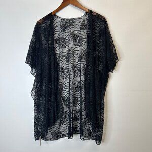 DG-64 Black Floral Lace Ruana Kimono Cardigan, OS